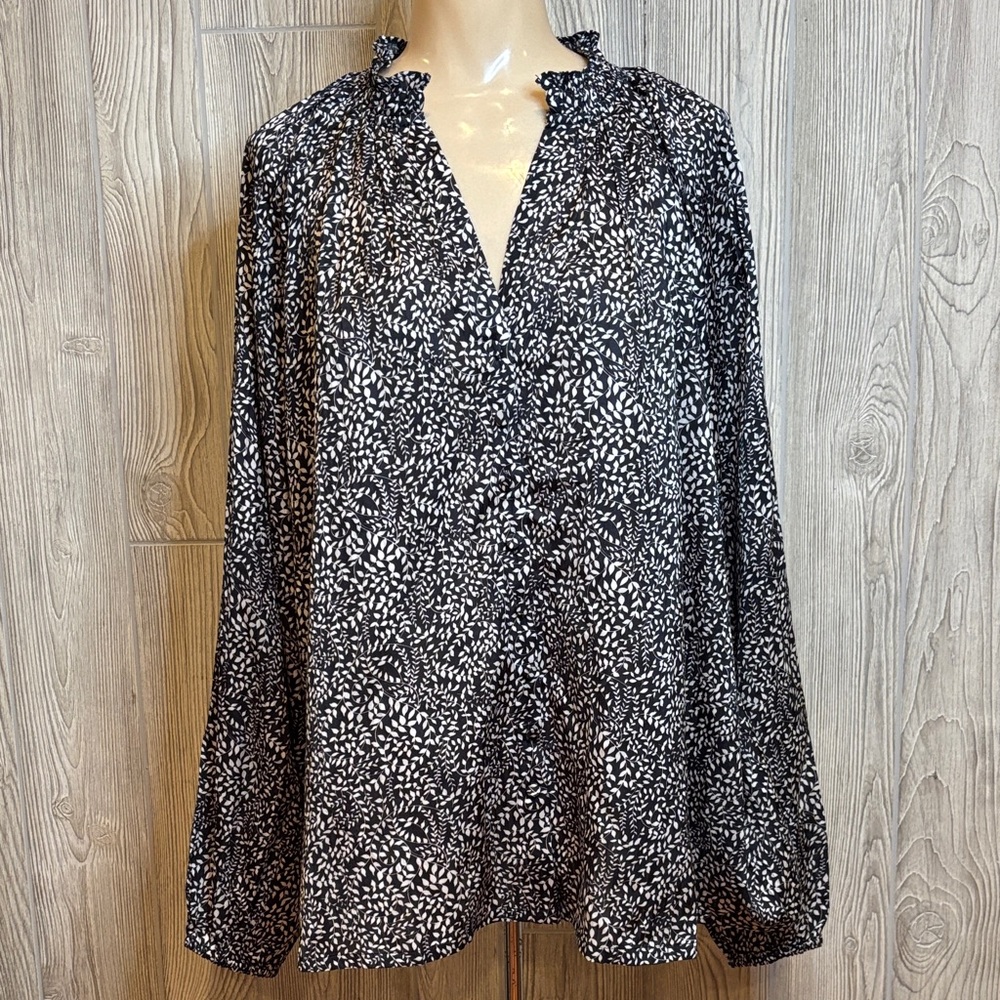 Boden NWT Boho Leaf Patterned Ruffle Collar Peasant Blouse Size 18